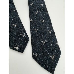 Club Monaco Mens Navy Blue Wool Silk Speckled Stag Reindeer Motif Tie Italy